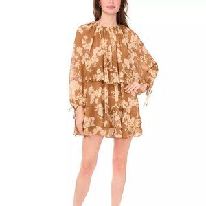 Parker Women's Long-Sleeve Chiffon Shift Dress Warm Truffle Size 4